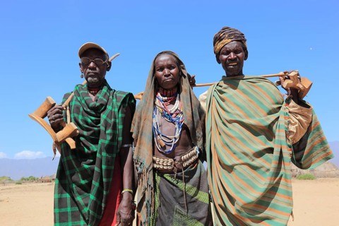 South Ethiopia, in a village of the Arbore or Erbore people on Lake Stefano, two elderly men and