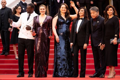 Cannes, France, 14.5.2024: Omar Sy, Greta Gerwig, Lily Gladstone, Nadine Labaki, Hirokazu Kore-eda,