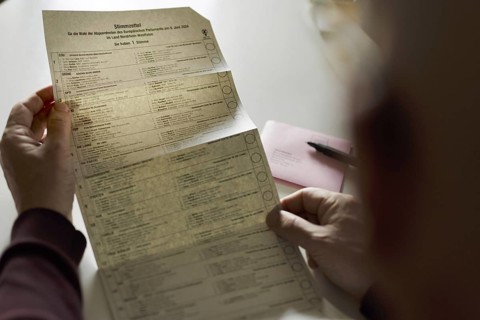 TOPIC: European election, polling card from North Rhine-Westphalia for the European election BONN,