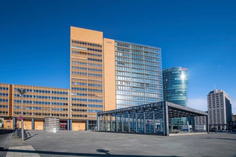 Potsdamer Platz, skyscrapers, Renzo Piano 11, Kollhoff Tower, railway tower, railway station,