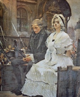 Book illustration representing the queen of France Marie Antoinette on her way to the place where