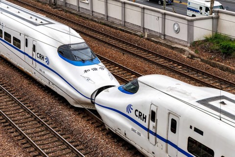 High-speed train of the China Railway CR type CRH2C train in Shanghai, China, Asia