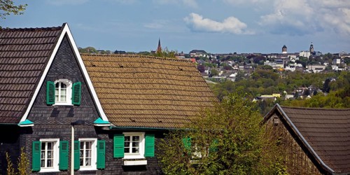 Historic half-timbered house in the Schaberg district of Solingen with a view of Remscheid,