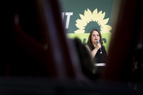 Ricarda Lang, Federal Chairwoman of Buendnis 90/DIE Gruenen, pictured at a press event in Berlin,