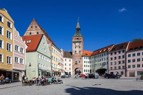 Main square with lard tower, Landsberg am Lech, Upper Bavaria, Bavaria, Germany, Europe