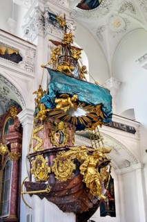 The pulpit, former monastery church of St. Peter and Paul, Irsee monastery or abbey, former