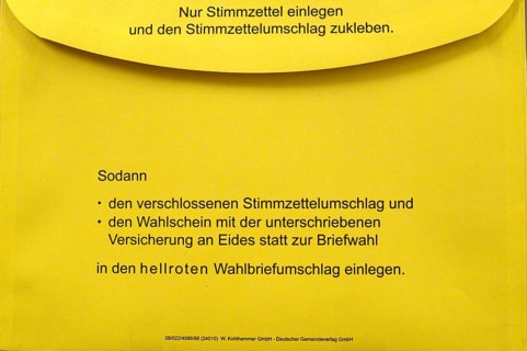 Ballot paper envelope, yellow, instruction, ballot paper envelope, postal vote, official postal