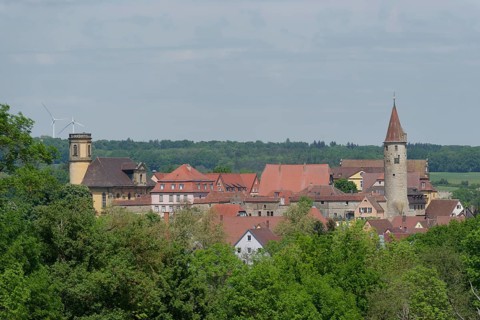 View of the old town and the castle in Kirchberg an der Jagst, Jagsttal, Jagststeig, hiking,