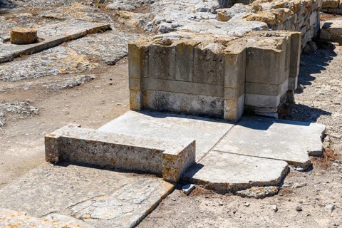 Detail of foundation walls of door Tor tor passage in building Komlpex with chambers of princess In