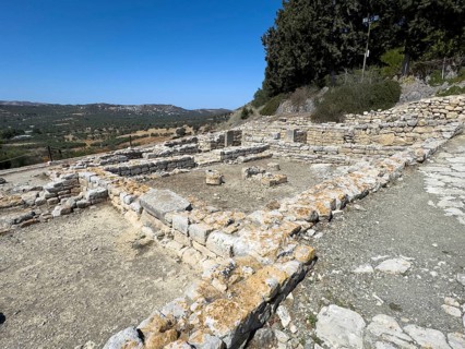 Foundation walls of ancient Roman building with assembly room with columned architecture from Roman