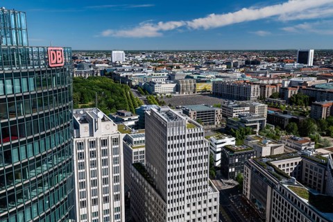 Bahntower, Beisheim Centre, Holocaust Memorial, Potsdamer Platz in Berlin, Germany, Europe