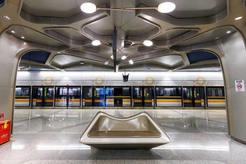 Chengdu Metro modern architecture in public transport underground station Cuqiao in Chengdu, China,
