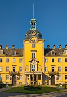 Front view of Bueckeburg Castle, ancestral seat of the House of Schaumburg-Lippe, Bueckeburg, Lower