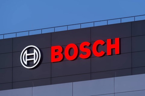 Logo of Robert Bosch GmbH on the facade of a building, Waiblingen, Baden-Wuerttemberg, Germany,