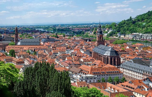 View of Heidelberg with the Jesuit Church and the Heiliggeistkirche, Heidelberg,