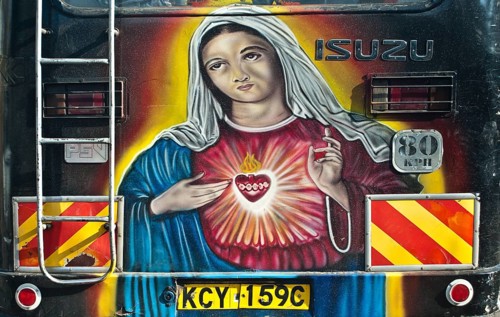 Decorated public transport called matatu, Virgin Mary, Nairobi, kenya