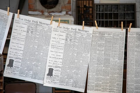 Fort Dodge, Iowa, The Fort Dodge Daily Messenger hanging in the Sentinel Print Shop at the Fort