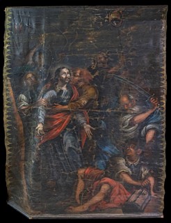 Lenten cloth in Rottweiler Muenster, Rottweil, Baden-Wuerttemberg, Germany, Europe
