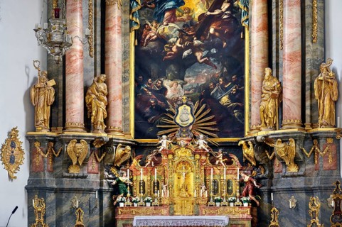 Main altar, former monastery church of St. Peter and Paul, Irsee monastery or abbey, former