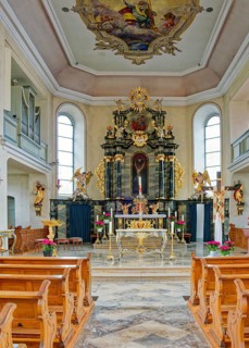 Baroque church of St Pankratius, interior view, Schwetzingen, Baden-Wuerttemberg, Germany, Europe