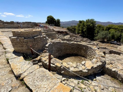 View of Kouloures so-called rings in earth embedded large brick-built round storage tanks in area