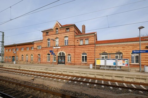 Railway station, Waren, Mueritz, Mecklenburg Lake District, Mecklenburg, Mecklenburg-Vorpommern,