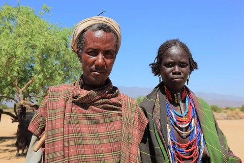 South Ethiopia, in a village of the Arbore or Erbore people on Lake Stefano, elderly couple,