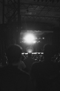 Acrobatic stage performance with audience in the foreground. Ehrenbreitstein Fortress, Koblenz