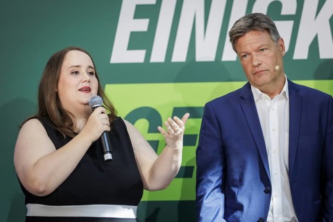 Ricarda Lang, Federal Chairwoman of Buendnis 90/DIE Gruenen, and Robert Habeck (Buendnis 90/Die