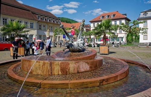 Sebastian Muenster Fountain by Michael Schoenenholtz, Karlsplatz, Heidelberg, Baden-Wuerttemberg,