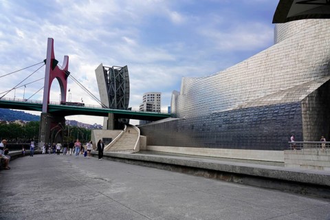 Guggenheim Museum, Bilbao, Basque Country, Spain, Europe, A modern building next to a bridge,