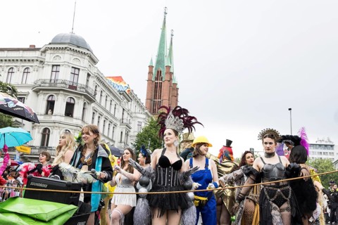 Dancers of the group Berlin Burlesque Salon at the street parade of the 26th Carnival of Cultures