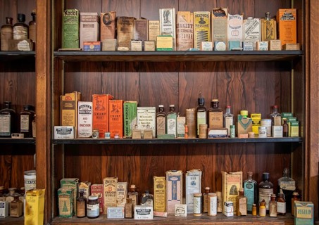 Fort Dodge, Iowa, Medicines on the shelves of Schwarz Drug Store at the Fort Museum and Frontier
