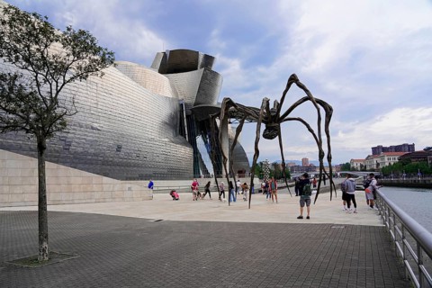 Guggenheim Museum Bilbao on the banks of the river Nervion, architect Frank O. Gehry, Bilbao,