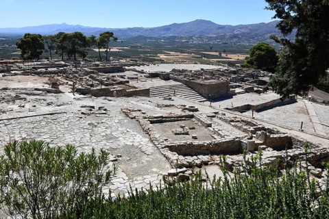 View of the upper part of the settlement of Phaistos with upper square courtyard open space court