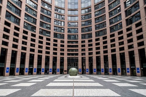 Courtyard, European Parliament, 1 All. du Printemps, Strasbourg, Departement Bas-Rhin, France,