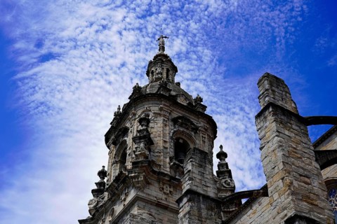 The Iglesia de San Anton church on the Nervion river in Bilbao, detail of the Gothic bell tower of