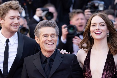 Cannes, France, 17.5.2024: Joe Alwynbei, Willem Dafoe and Emma Stone at the premiere of Kinds of