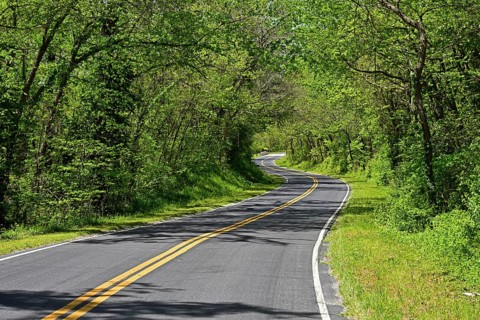 The legendary Route 66 winds its way through the forests, Kansas