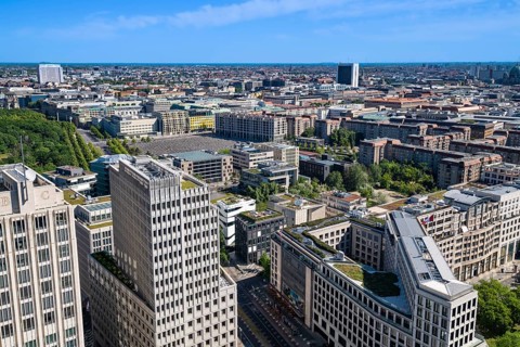 Bahntower, Beisheim Centre, Holocaust Memorial, Potsdamer Platz in Berlin, Germany, Europe