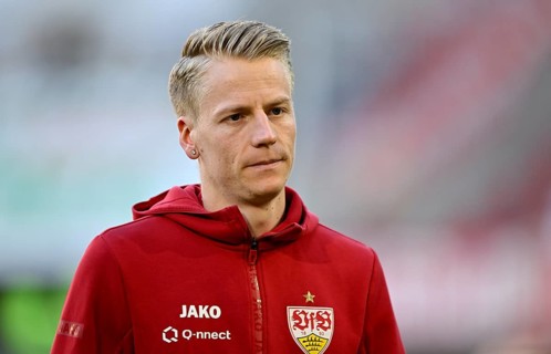 Chris Fuehrich VfB Stuttgart (27) Portrait, Logo, JAKO, WWK Arena, Augsburg, Bavaria, Germany,