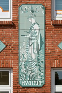 Tile mosaic on house wall, Boizenburg, Mecklenburg-Vorpommern, Germany, Europe