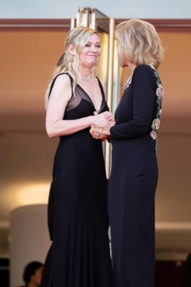 Cannes, France, 17.5.2024: Kirsten Dunst (L) at the premiere of Kinds of Kindness on the red carpet