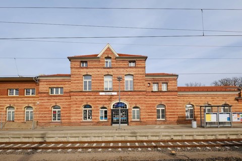 Railway station, Waren, Mueritz, Mecklenburg Lake District, Mecklenburg, Mecklenburg-Vorpommern,