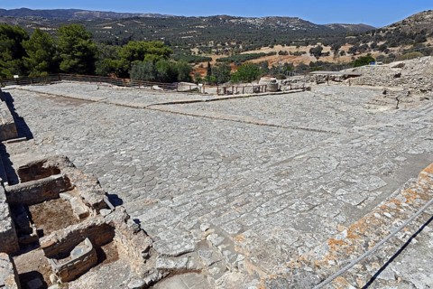 View of western square courtyard courtyard western open space court part of settlement of Phaistos