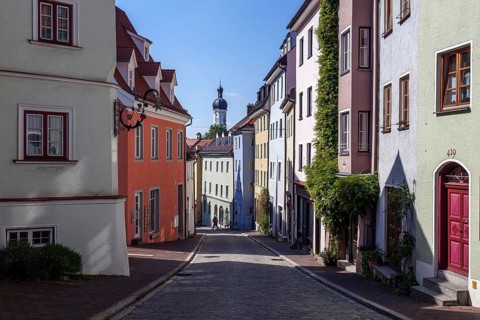 Houses in the Alte Bergstrasse, historic old town of Landsberg am Lech, Upper Bavaria, Bavaria,