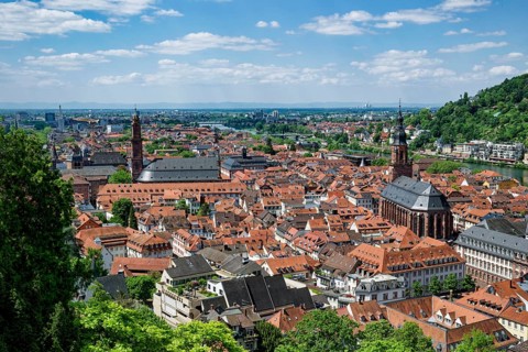 View of Heidelberg with the Jesuit Church and the Heiliggeistkirche, Heidelberg,