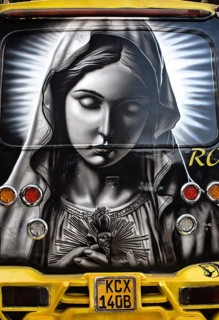 Decorated public transport called matatu, Virgin Mary, Nairobi, Kenya, Africa