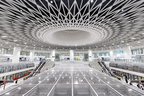 Shenzhen Metro modern architecture in public transport underground station Gangxia North in