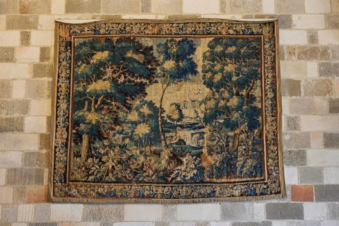 Old tapestry with detailed forest landscape, interior view, Grand Master's Palace, Knights' Town,